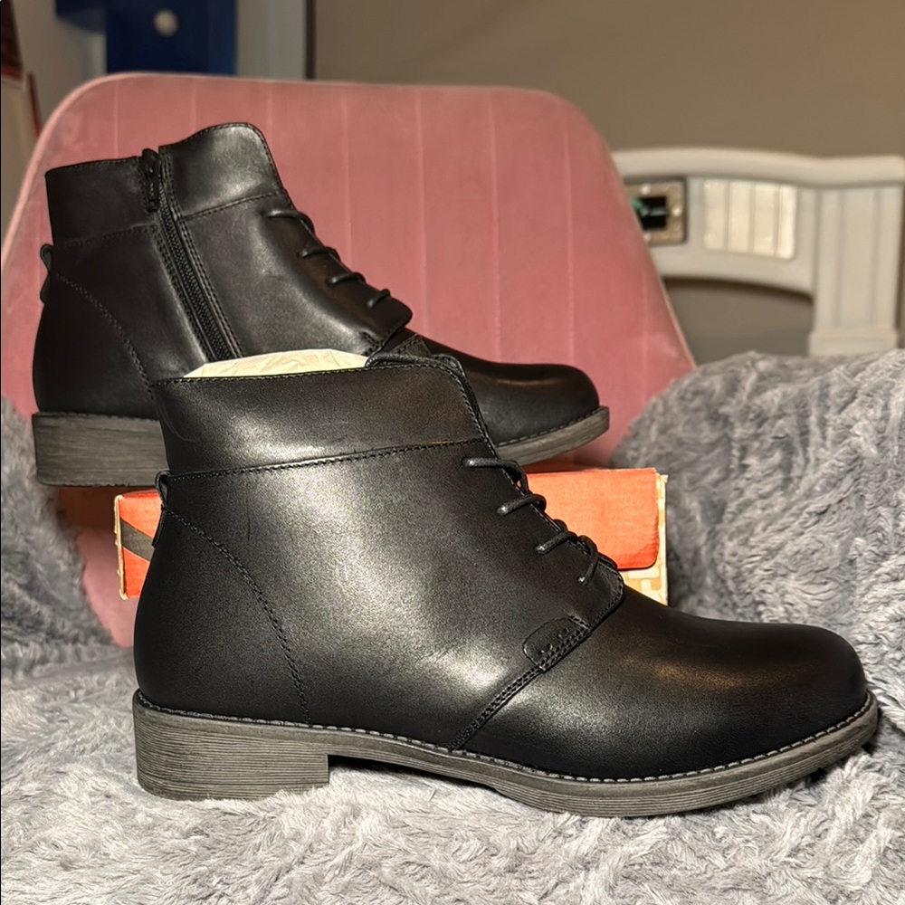 Propet Black Ankle Booties with Lace-Up Design